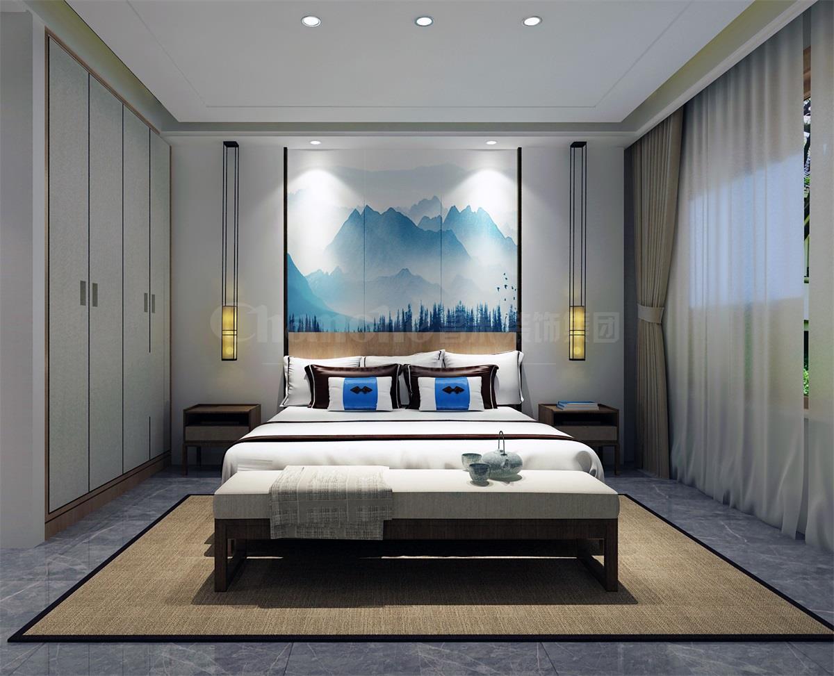 主臥貫穿、白色、灰色，加小許黑色融合的暖色調(diào)讓詩意棲居，少幾分濃墨重彩，多幾分雅致清寧，并在此感悟生命的智慧。內(nèi)心的平靜才能感悟到生活的大美，美不是符號，是一種心境，一份怡然，更是一份禪動。